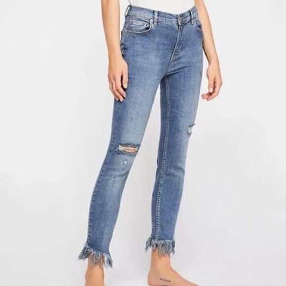 Free People great heights frayed skinny denim jeans Size 26 - Picture 1 of 10